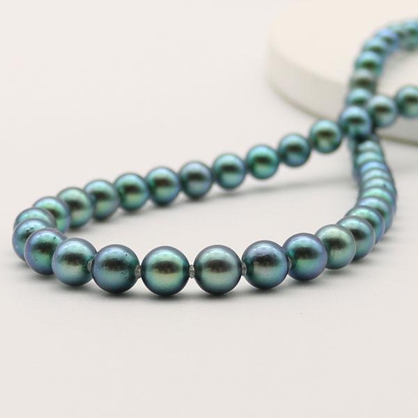 あこや真珠 ブラックパールネックレス 7.9-8.4mm シルバー刻印 真珠 パール ネックレス あこや真珠 7mm-7.5mm 黒真珠 ブラックパール