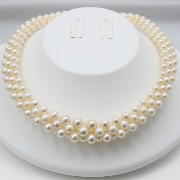真珠 パール ネックレス あこや真珠 パールネックレス 4.5mm-7.5mm 5連編みネックレス ホワイトカラー デザイン アコヤ本真珠 15693の画像