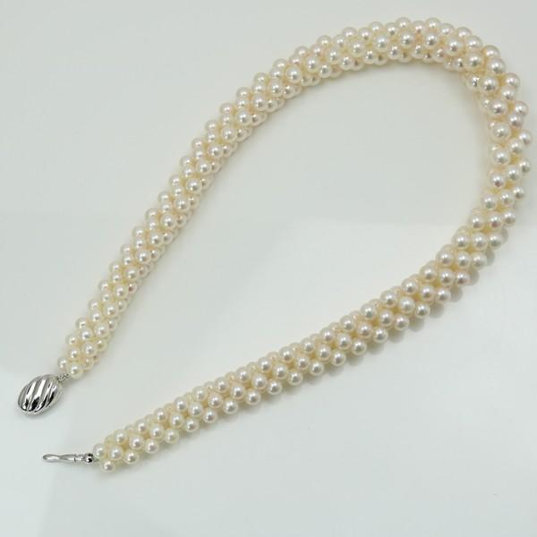 真珠 パール ネックレス あこや真珠 パールネックレス 4.5mm-7.5mm 5連編みネックレス ホワイトカラー デザイン アコヤ本真珠 15693の画像