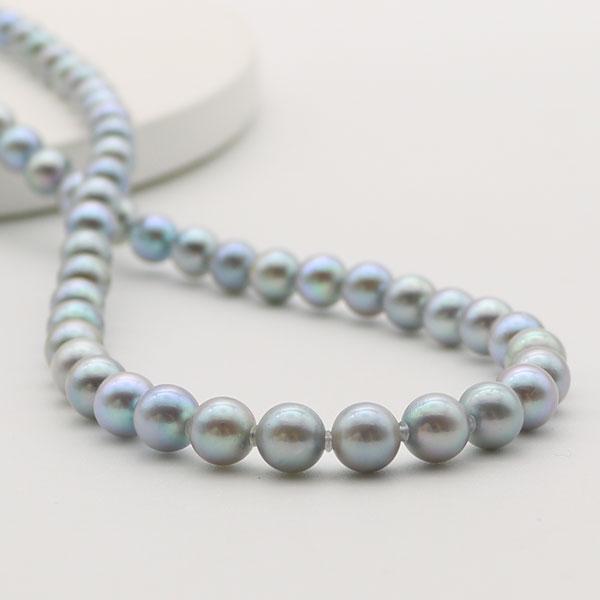 ブルー　グレー　パール　ネックレス 真珠 パール ネックレス あこや真珠 パールネックレス 6.5mm-7mm