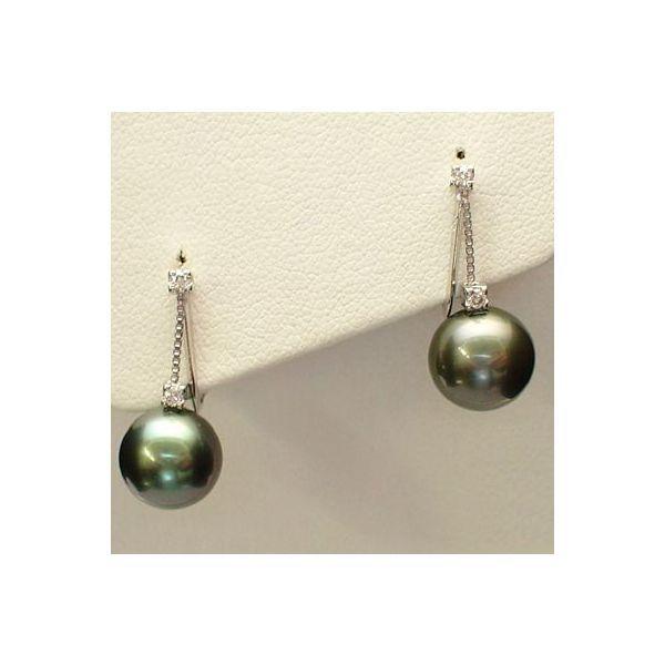 真珠 パール イヤリング 黒蝶真珠 タヒチパール 10mm ブラックグリーン ダイヤ 18金 ホワイトゴールド 6月誕生石
