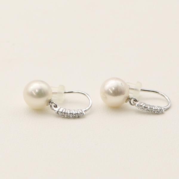あこや真珠 パール ピアス ロング デザイン ダイヤモンド K14WG 7.5mm 