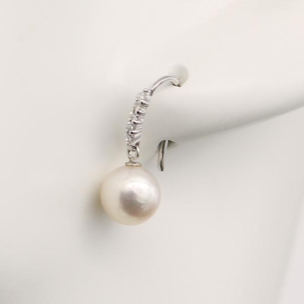 あこや真珠 パール ピアス ロング デザイン ダイヤモンド K14WG 7.5mm 