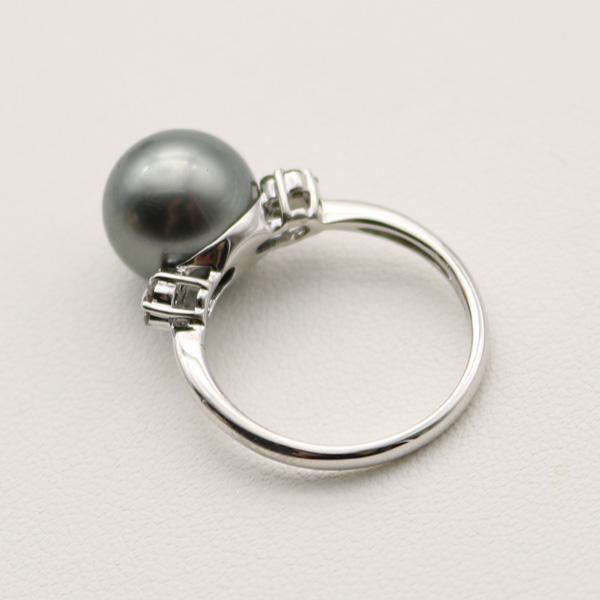 真珠 パール 指輪 リング タヒチ 黒蝶真珠 指輪 10mm ダイヤ0.14ct プラチナリング ブラックグリーンカラー 南洋真珠 黒真珠 9260の画像