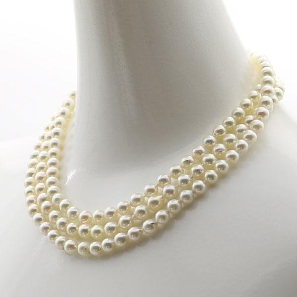 真珠 パール ロング ネックレス あこや真珠 7mm-7.5mm 120cm バロック