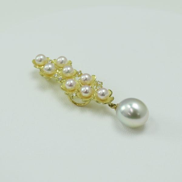 真珠 パール ペンダント 白蝶真珠 伊勢志摩産 あこや真珠 4mm-4.25mm 南洋白蝶真珠 9mm ダイヤ 0.12ct 18金 パールペンダント 9924ysの画像