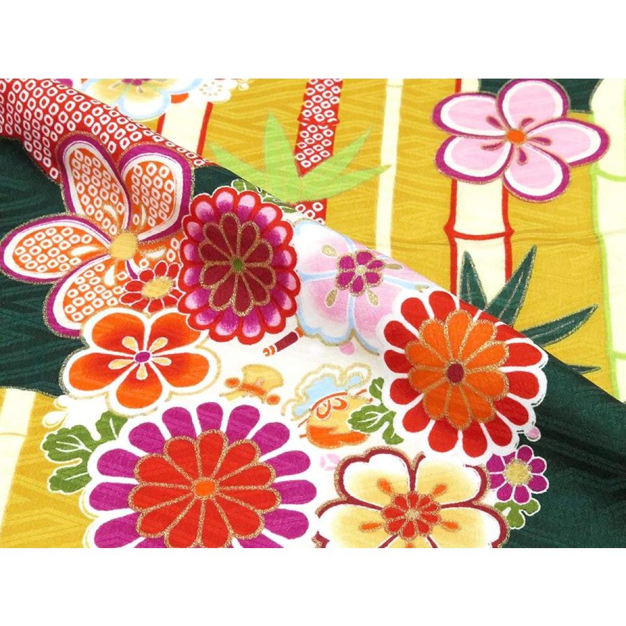 小学生 袴 女の子 刺繍袴 セット 卒業式 女の子 4点セット合繊 深緑 桜と菊に竹 Jrk1660ysr S エアリーズ 袴 セット ジュニアサイズの着物