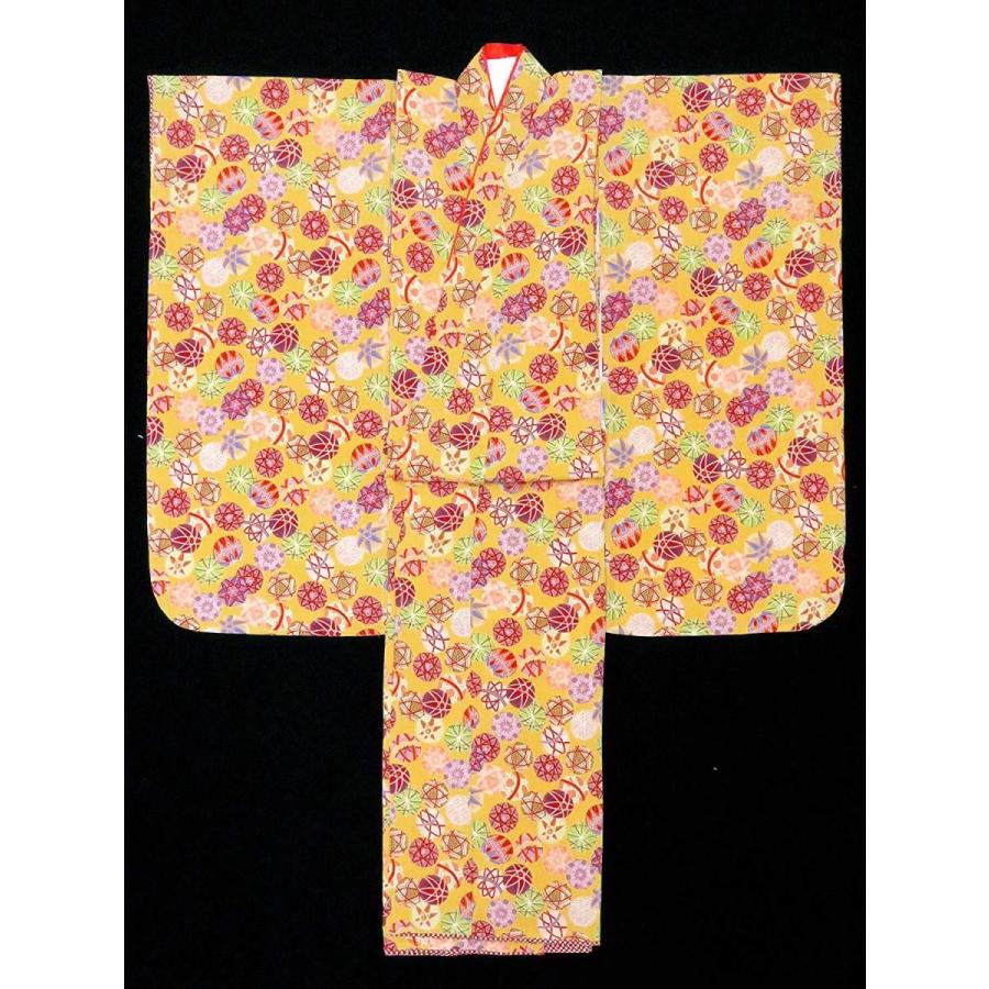 驚きの値段 七五三 7歳 着物 女の子 レトロ ちりめん生地の着物 合繊 合繊 山吹 鞠 Icy354 早割クーポン Www Thedailyspud Com