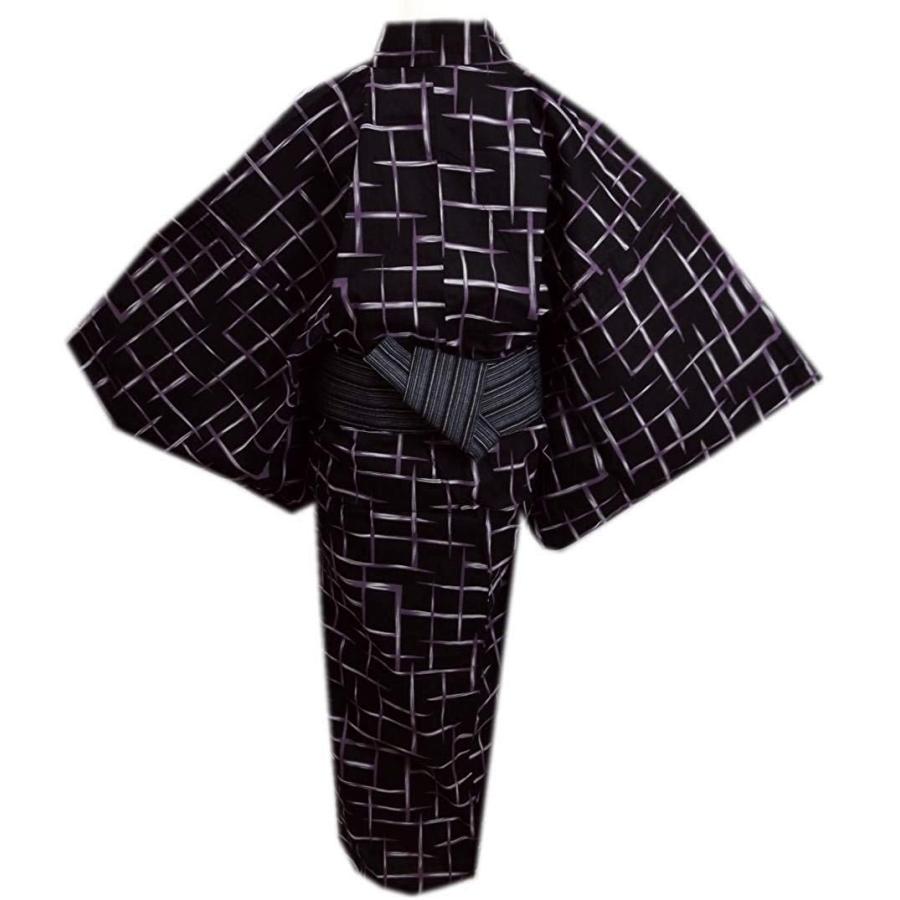 高速配送 浴衣 メンズ 男性 ワンタッチ結び角帯 セット 黒色地白紫格子 ｍ ｌ ｌｌ 帯簡単 Ll 人気絶頂 Zoetalentsolutions Com