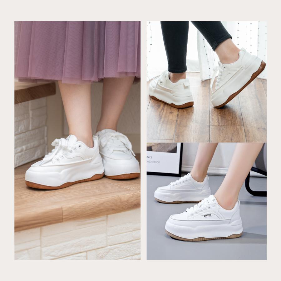 スニーカー 厚底 レディース 5.5cm 身長UP レースアップ シューズ