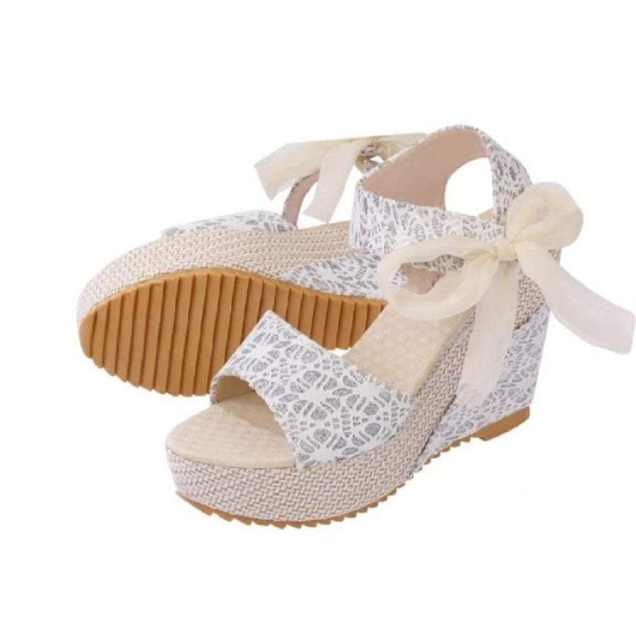 レディース 厚底 ウェッジソール サンダル レース 花柄 切替