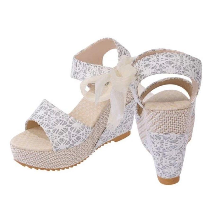 花柄ウェッジソールシューズ ホワイト 花柄ウェッジソールシューズ ホワイト
