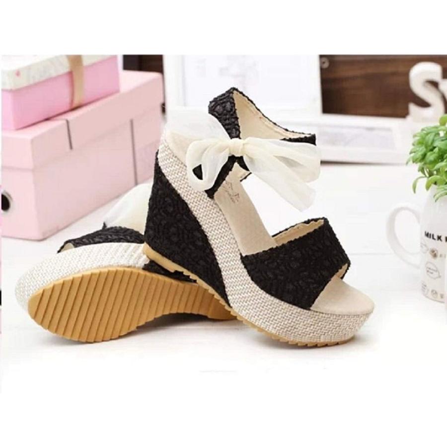 レディース 厚底 ウェッジソール サンダル レース 花柄 切替