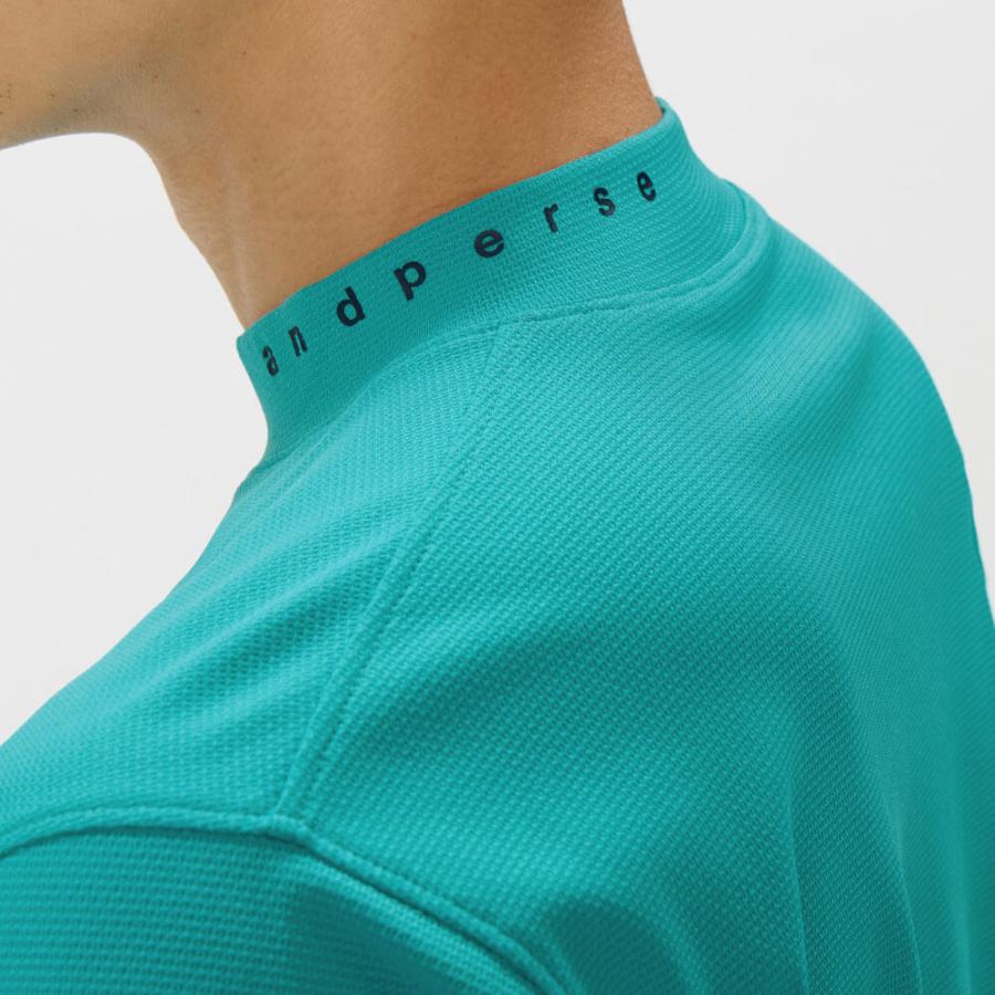 【アンパスィ】ゴルフ ジップアップ ニット襟 半袖Tシャツ 内側メッシュ M 白 and per se（アンパスィ） 新作 メンズ メッシュ 半袖 モックネック
