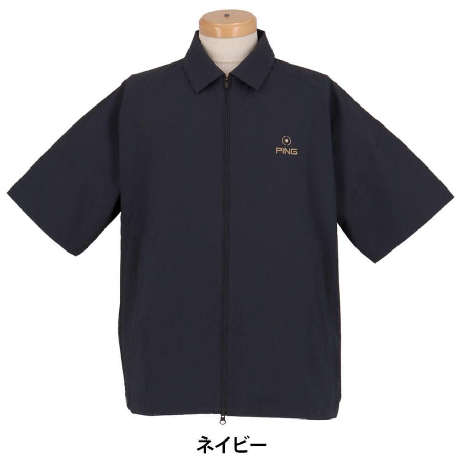 【新品タグ付】PING ゴルフウェア 半袖 フルジップ シャツ ネイビー L PING（ピン） 送料無料 ピンゴルフ メンズ シアサッカー 半袖