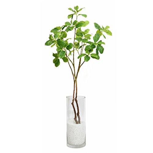 GREENPARK マグノリアリーフ ガラスシリンダー H35 白玉石 造花 フェイクグリーン 