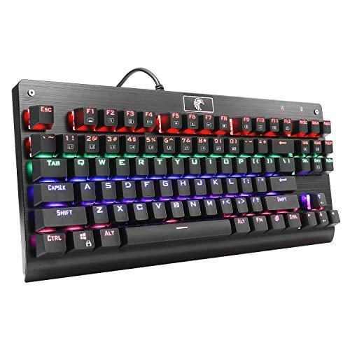 E元素メカニカル式ゲーミングキーボード 赤軸抗干渉アンチゴーストキー レインボーledバックライト付き 防水機能付き Lo 無料発送 Usb有線英語配列87キー