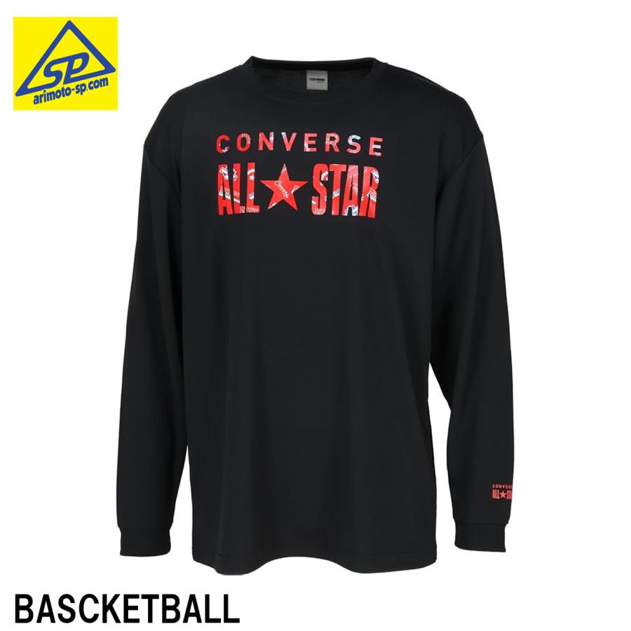 コンバース 長袖シャツ プリントロングスリーブシャツ 吸汗速乾 CB242360L ブラック×C.レッド | CONVERSE