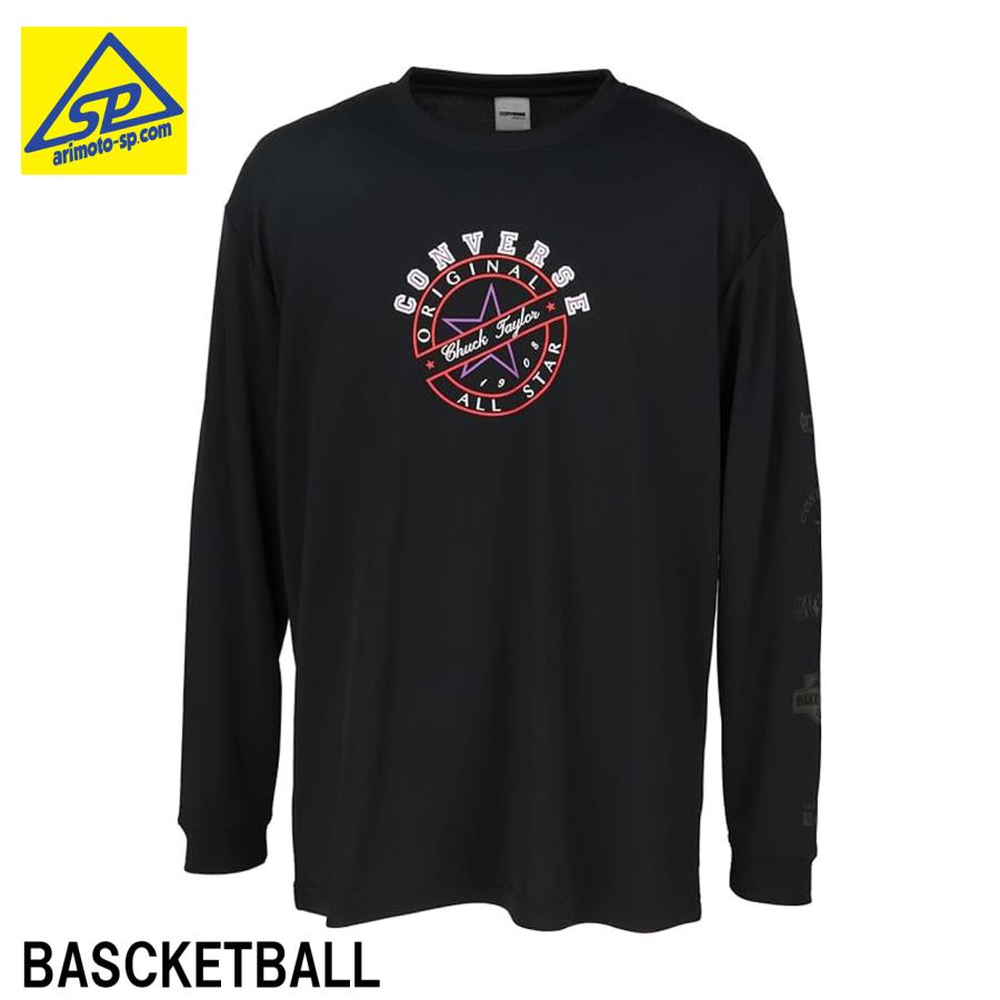 コンバース 長袖シャツ プリントロングスリーブシャツ 吸汗速乾 CB242361L ブラック×C.レッド　バスケ | CONVERSE