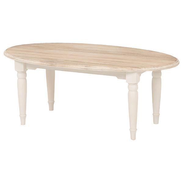 注目ブランド 幅90cm 楕円形 ローテーブル センターテーブル ホワイト ダイニング リビング 組立品 ブロカントシリーズ シャビーシック 木製 センターテーブル