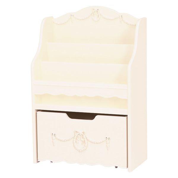 幅60cm 商品名子供用家具子供用家具引き出し収納付きホワイト 白 木製リボンレリーフがかわいい 本も小物も収納できるブックスタンド絵本ラック ブックスタンド 子供部屋家具