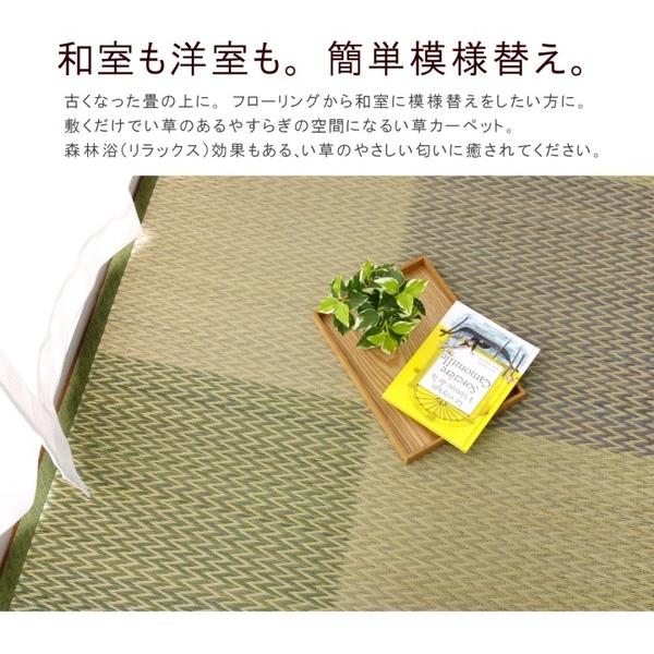 い草 花ござ ラグマット/絨毯 〔8畳 格子柄 市松柄 ブルー 団地間8畳