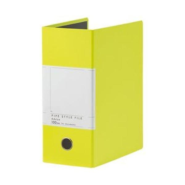 (まとめ)TANOSEE 両開きパイプ式ファイルSt A4タテ 1000枚収容 100mmとじ 背幅127mm ライムグリーン 1冊(×20)