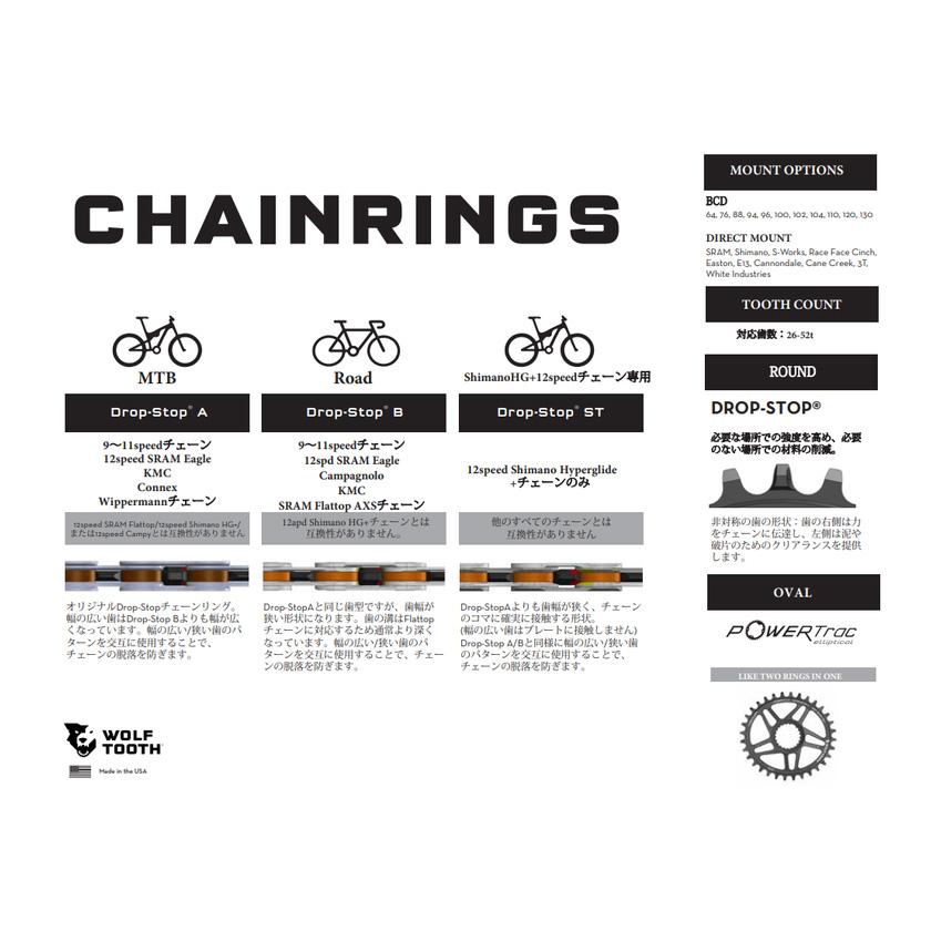 Wolf Tooth ウルフトゥース 110 BCD 5-Bolt Chainring 48T compatible
