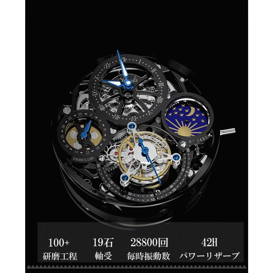 Haofa1601 トゥールビヨン 腕時計 GMT デイナイト メンズ スケルトン