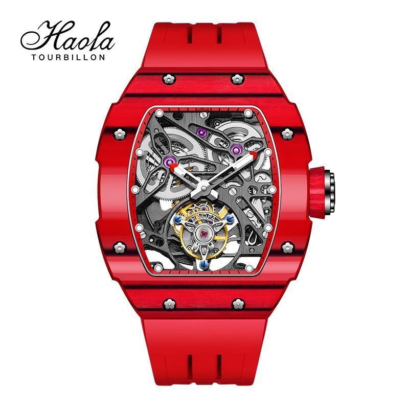 Haofa カーボン腕時計 メンズ スケルトン トゥールビヨン 機械式自動巻き カーボンファイバー 炭素繊維 おしゃれ 防水 高級 紳士腕時計