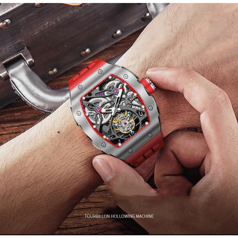 Haofa1908 腕時計 メンズ スケルトン トゥールビヨン 機械式自動巻き