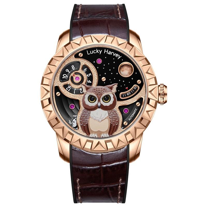 LuckyHarvey  フクロウ文腕時計 メンズ  オートマトン 数量限定 機械式 自動巻き   おしゃれ 防水 高級 紳士  人気  男性プレゼント 夜光 ラッキーハーヴェイの画像