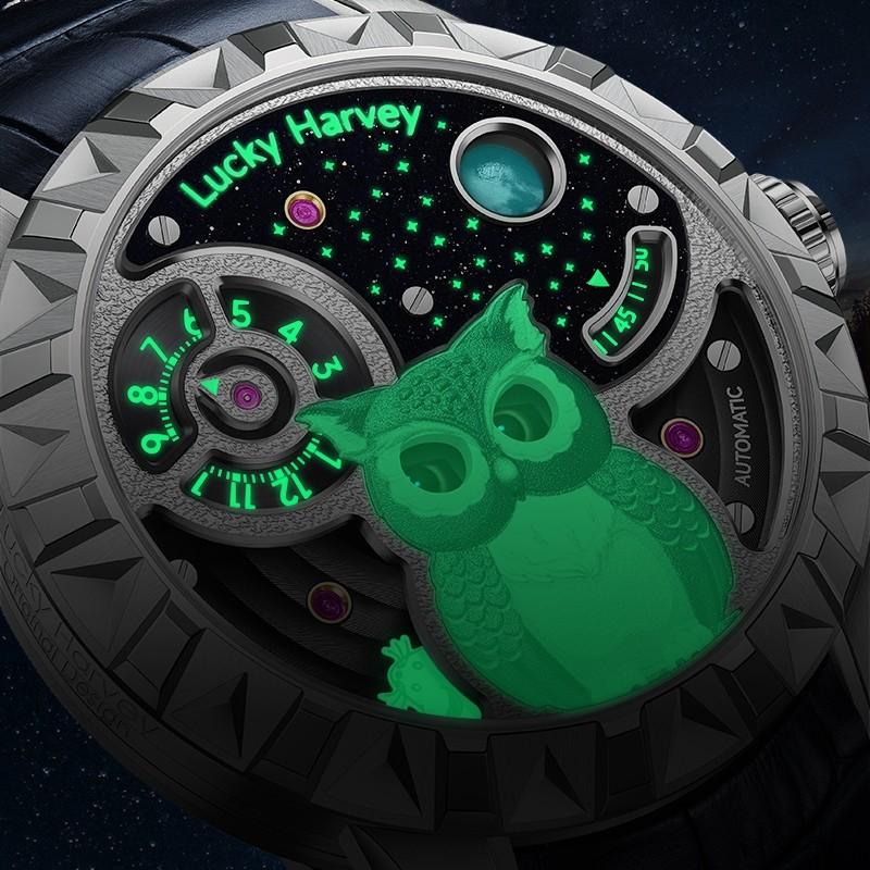 LuckyHarvey  フクロウ文腕時計 メンズ  オートマトン 数量限定 機械式 自動巻き   おしゃれ 防水 高級 紳士  人気  男性プレゼント 夜光 ラッキーハーヴェイの画像
