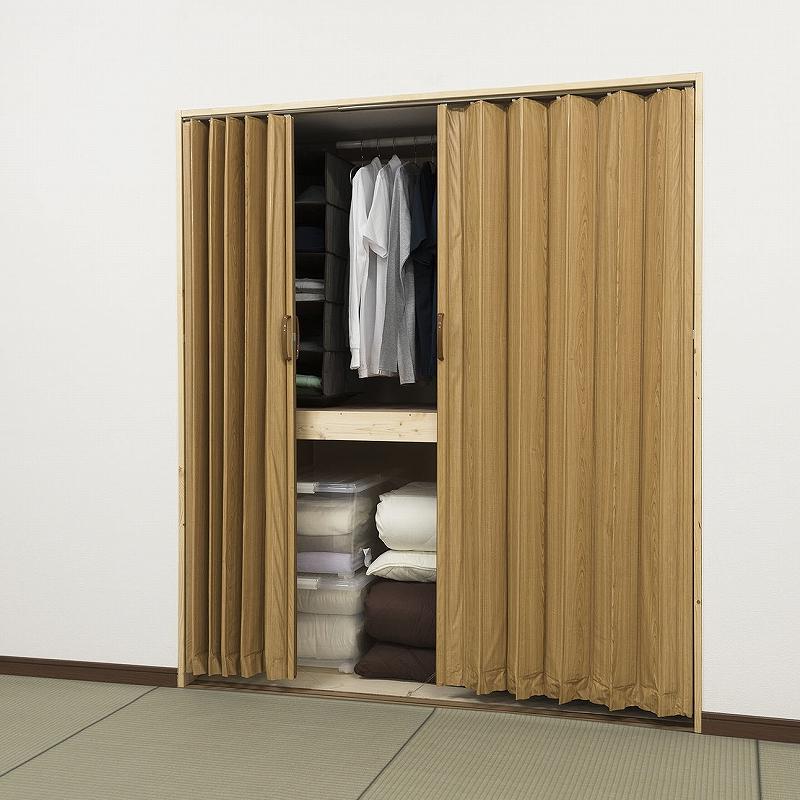 木目調 アコーディオンドア 幅160〜200cm×高さ191〜210cm オーダー品 レザー 伸縮 レール 丈詰め カット 可能 カーテン 木目 間仕切り 大型取手 目隠し 仕切り|arise-shop|02
