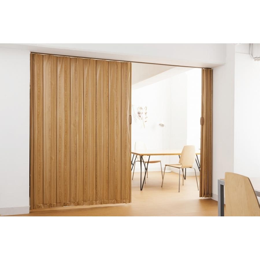 木目調 アコーディオンドア 幅160〜200cm×高さ191〜210cm オーダー品 レザー 伸縮 レール 丈詰め カット 可能 カーテン 木目 間仕切り 大型取手 目隠し 仕切り|arise-shop|04