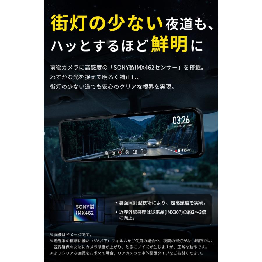 PORMIDO ドライブレコーダー 前後 ミラー型 前55FPS 後60FPS 1200nits