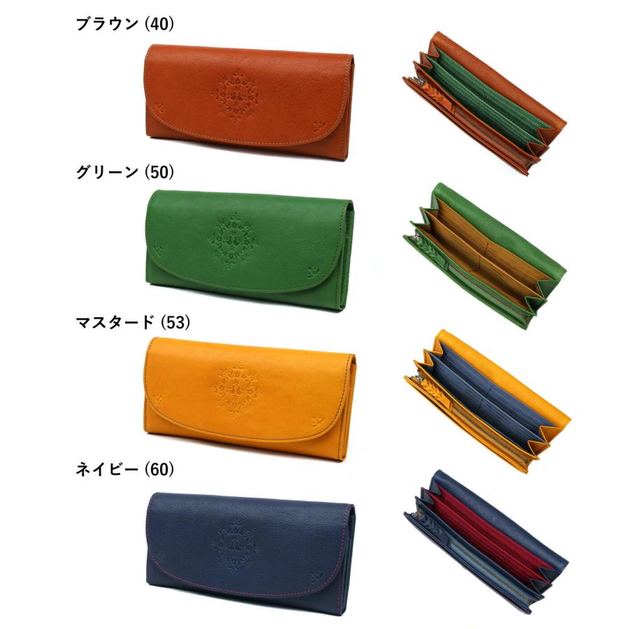 box21 かぶせ長財布 お花 小鳥 ボックス21 レフティア 牛革 型押し