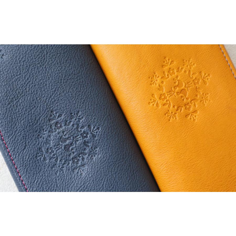 box21 かぶせ長財布 お花 小鳥 ボックス21 レフティア 牛革 型押し