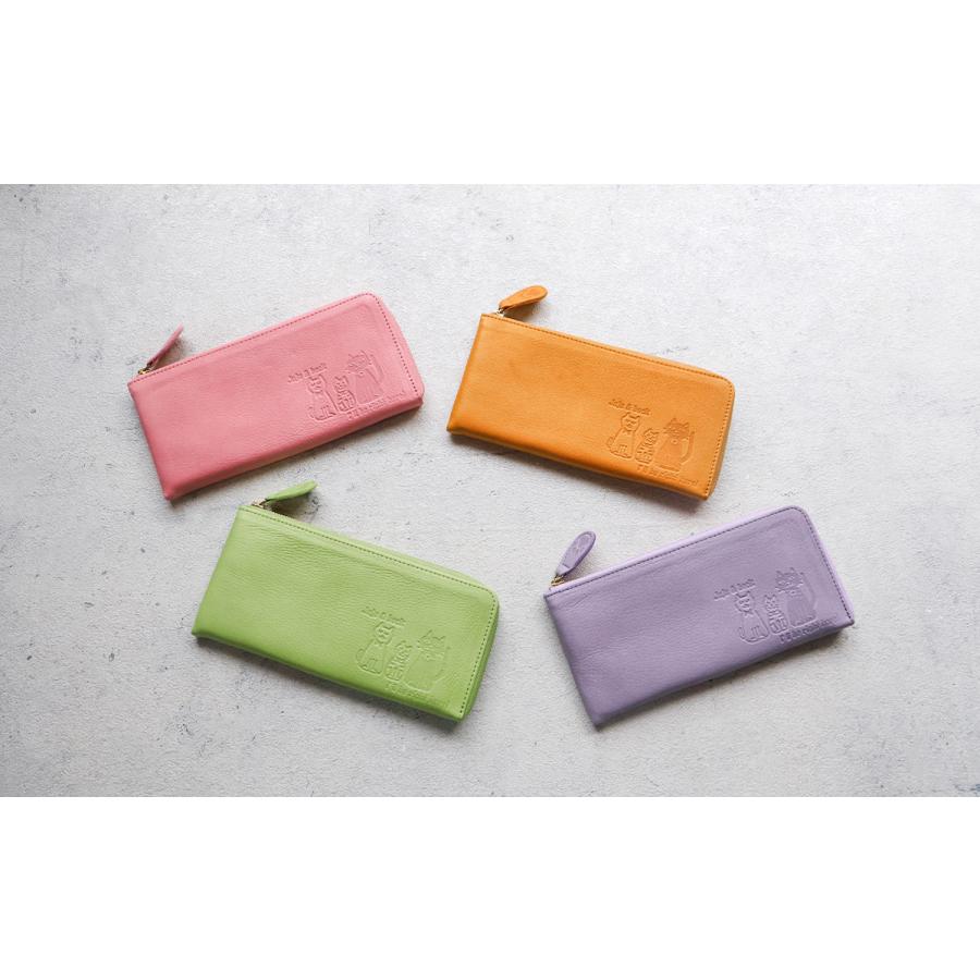 box21 L字ファスナー長財布 ネコ 猫 牛革 本革 しっとり ふっくら