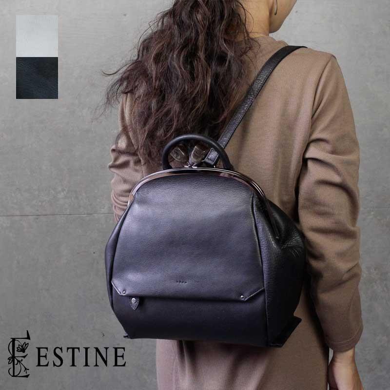 ✨未使用級✨ESTINE　フィール　がま口　リュック　牛革　シボ革　ブラック 赤字超特価，新作】 がま口リュック 牛革 本革 ESTINE エスティーヌ