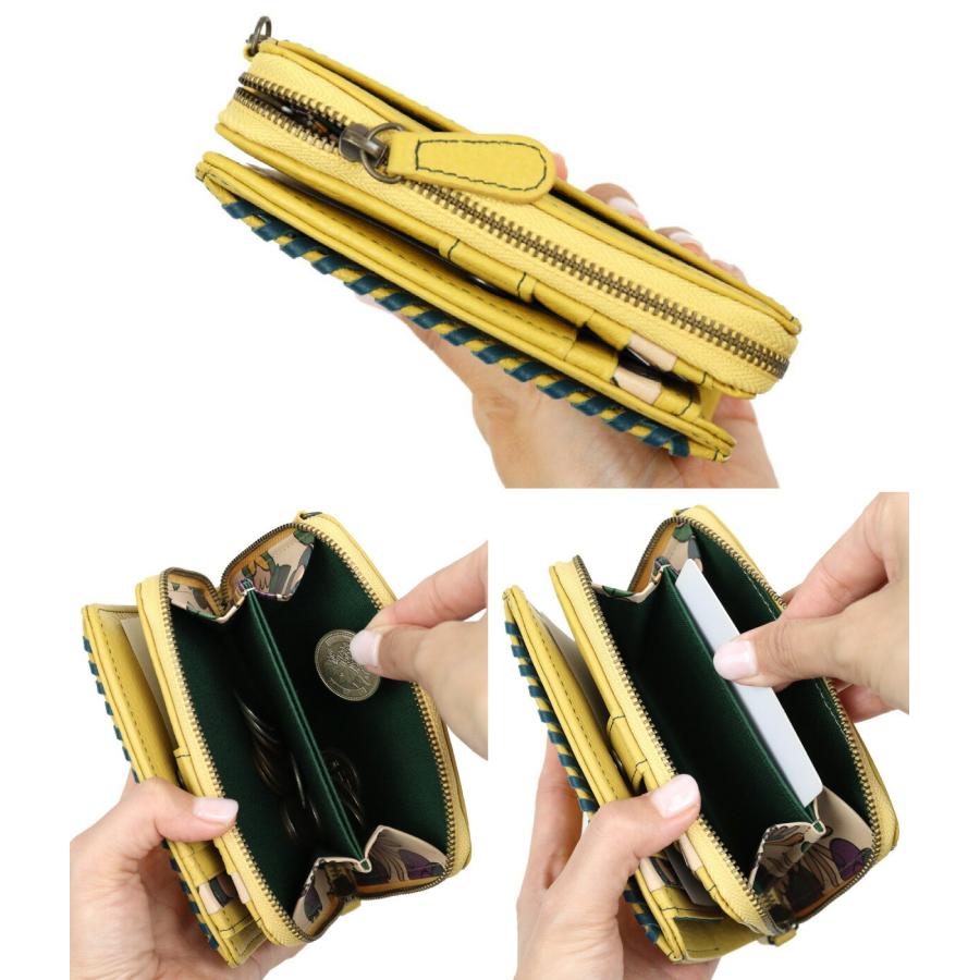 Jocomomola（ホコモモラ） 二つ折り財布 外付け小銭れ 革かがり