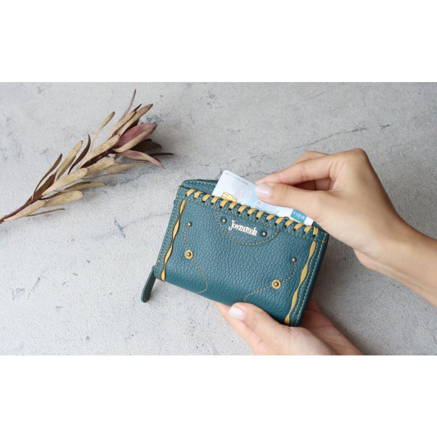 Jocomomola（ホコモモラ） 二つ折り財布 外付け小銭れ 革かがり