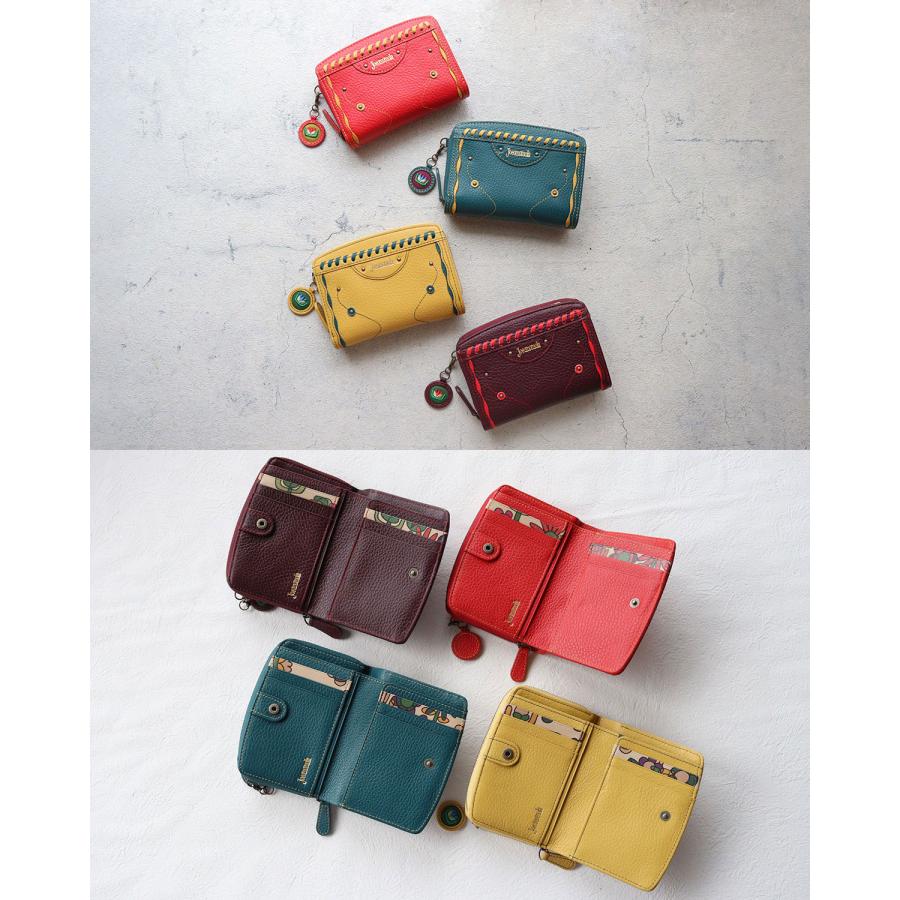 Jocomomola（ホコモモラ） 二つ折り財布 外付け小銭れ 革かがり