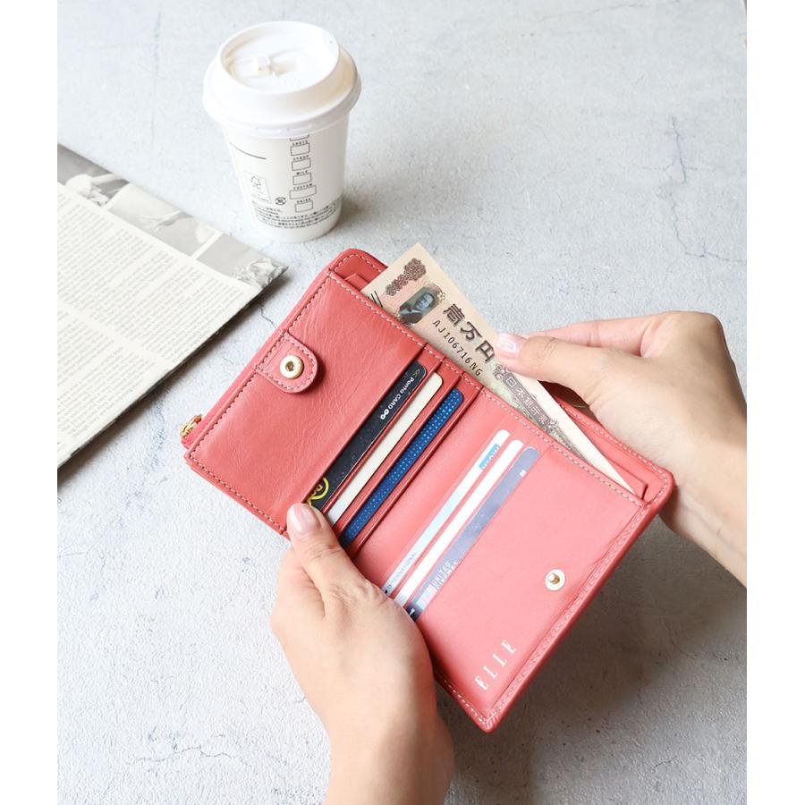 ELLE（エル） 二つ折り財布 L字ファスナー 外付け小銭入れ レディース