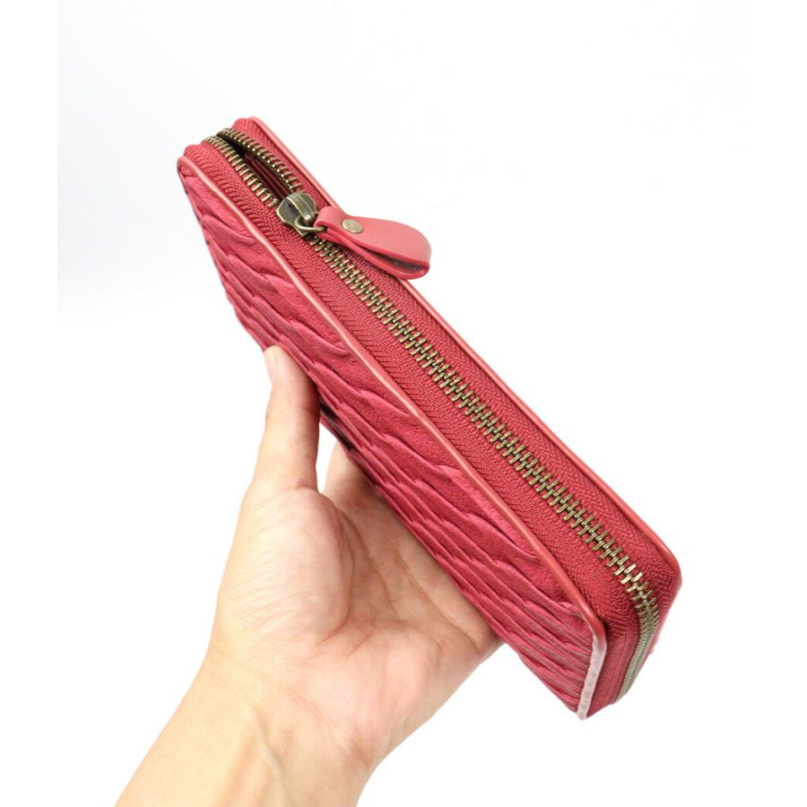 Sybilla 長財布 ラウンドファスナー 豚革×牛革 プリーツ加工