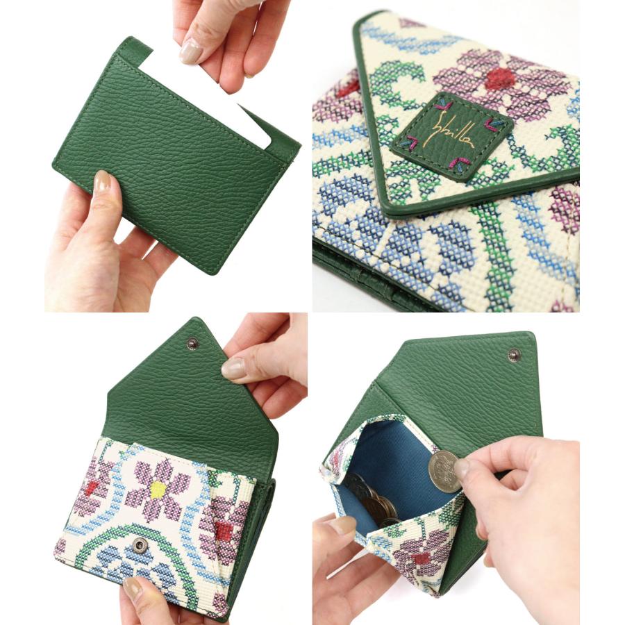 Sybilla（シビラ） 二つ折り財布 かぶせ型小銭入れ 刺繍風 プリント 型