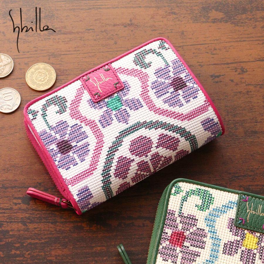 Sybilla（シビラ） 二つ折り財布 ラウンドファスナー小銭入れ 刺繍風