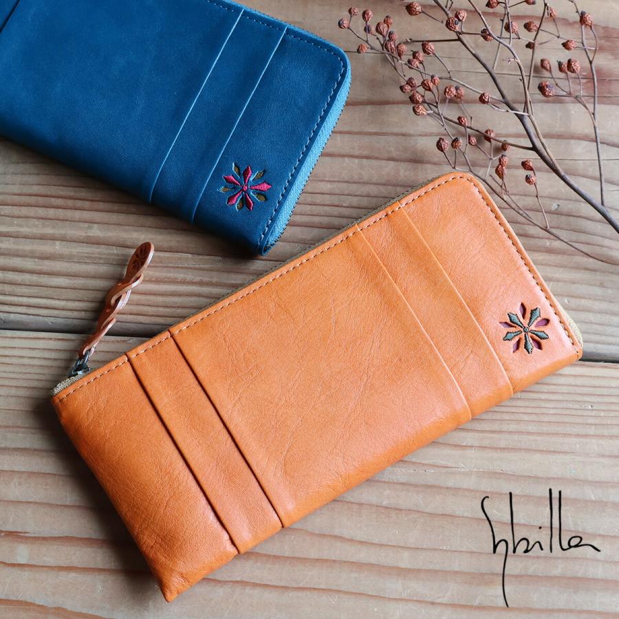 Sybilla（シビラ） L字ファスナー長財布 薄型 刺繍 パンチング 花 ワン