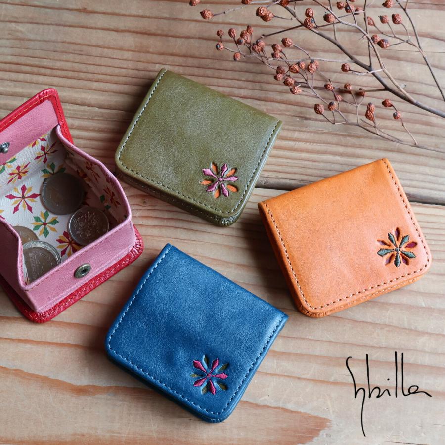 Sybilla（シビラ） ボックス型小銭入れ コインケース 小型 コンパクト 刺繍 パンチング 花 ワンポイント ラーナ 本革 馬革 牛ヌメ革  5471175 : かばんと財布の店アリスタ - 通販 - Yahoo!ショッピング