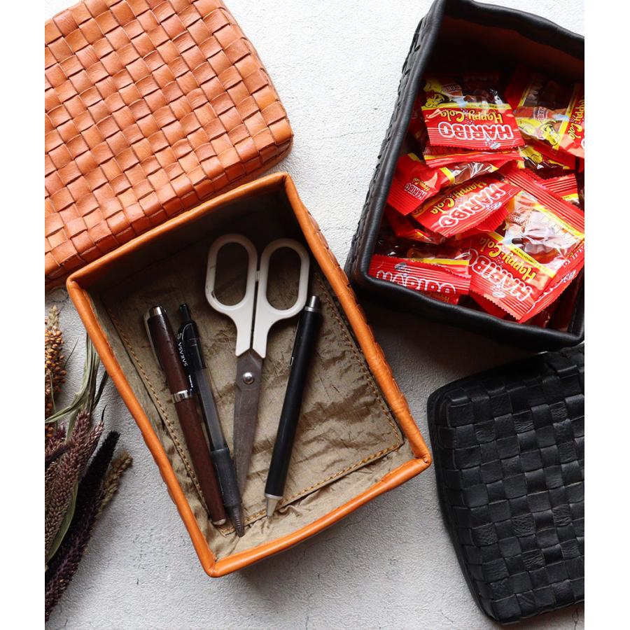 収納ボックス レザーボックス フタ付き メッシュレザー 四角 本革